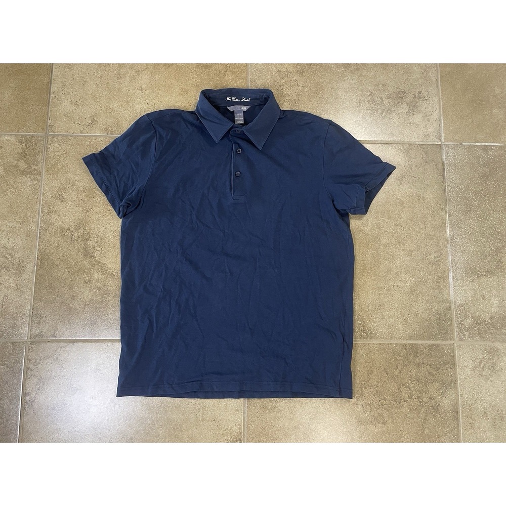 H&M Polo Shirt Mens Sz M Basic Fine Cotton Stretch Navy Blue Short Sleeve